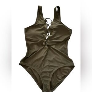 Olive Green One Piece Lace Front Swimsuit